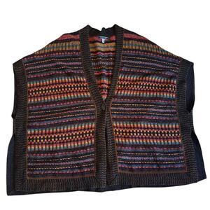 Peruvian Connection Poncho Cardigan Sweater Alpaca Silk Blend Y2K Multi Color L